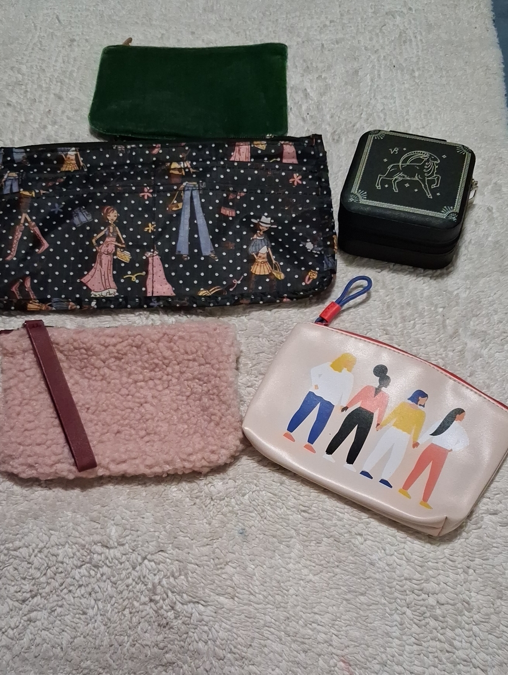 ipsy Pink Sherpa Cosmetic Pouch with Illustrated Front Panel